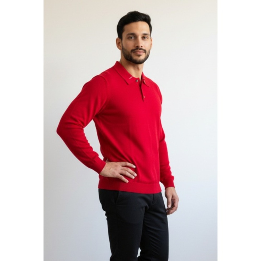 Jos A Bank Signature Collection Red Merino Wool Long Sleeve Polo Sweater XXL NEW